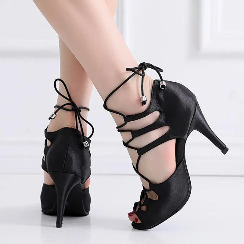 Women's Satin Customized Heel With Lace-up Salsa Dance Heels Dance Shoes