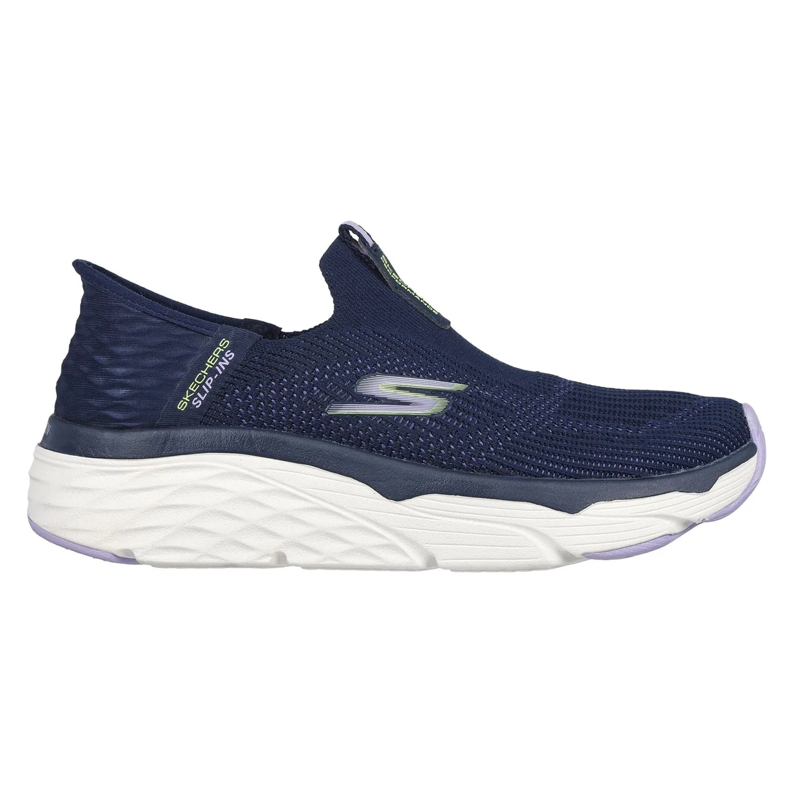 Women's Wide Fit Skechers 128571 Max Cushioning Smooth Sneakers - Navy/Lavender